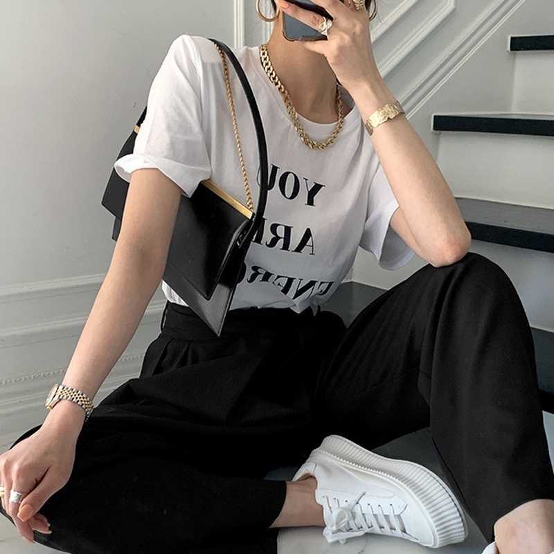 Korean Letters Printed Woman Tshirts Short Sleeve Oneck Causal Graphic T Shirts Spring Summer Tops Tee 6F754 210603Z