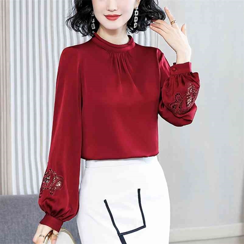 Korean Fashion Silk Women Blouses Elegant Satin Blouse Shirts Lady Lantern Sleeve Hollow Out Shirt Plus Size Tops 210604, Burgundy
Korean Fashion Silk Women Blouses Elegant Satin Blouse Shirts Lady Lantern Sleeve Hollow Out Shirt Plus Size Tops 210604, Burgundy