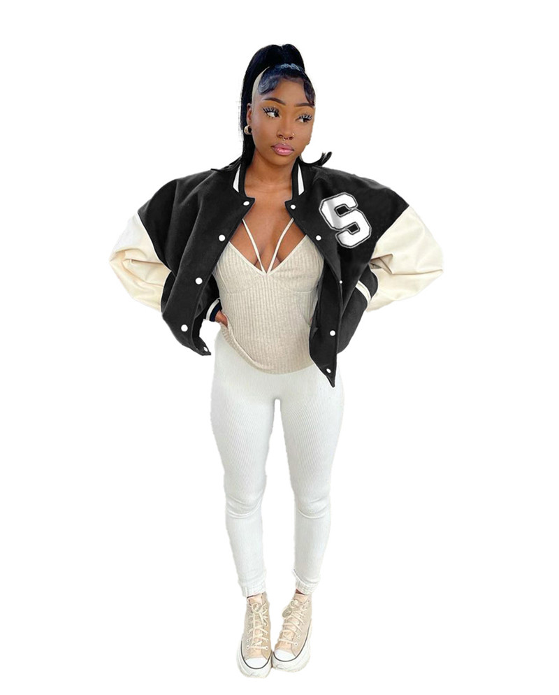 Fall winter clothes women jacket top plus size S-2XL baseball uniform long sleeve coat patchwork cardigan tops casual Covered Button outerwear fashion