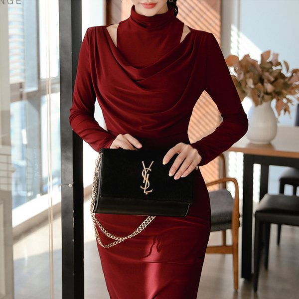 Ruched Draped Waist Bodycon Knitted Dress Women Spring Pencil Dresses OL Bottoming Fitted Vestidos 210519