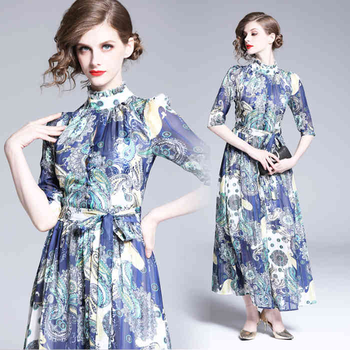 Summer Vintage Yamamoto Feet Nude Super Fairy Dress Floral Chiffon Waist Slimming Cover Belly Long Dresses 210514