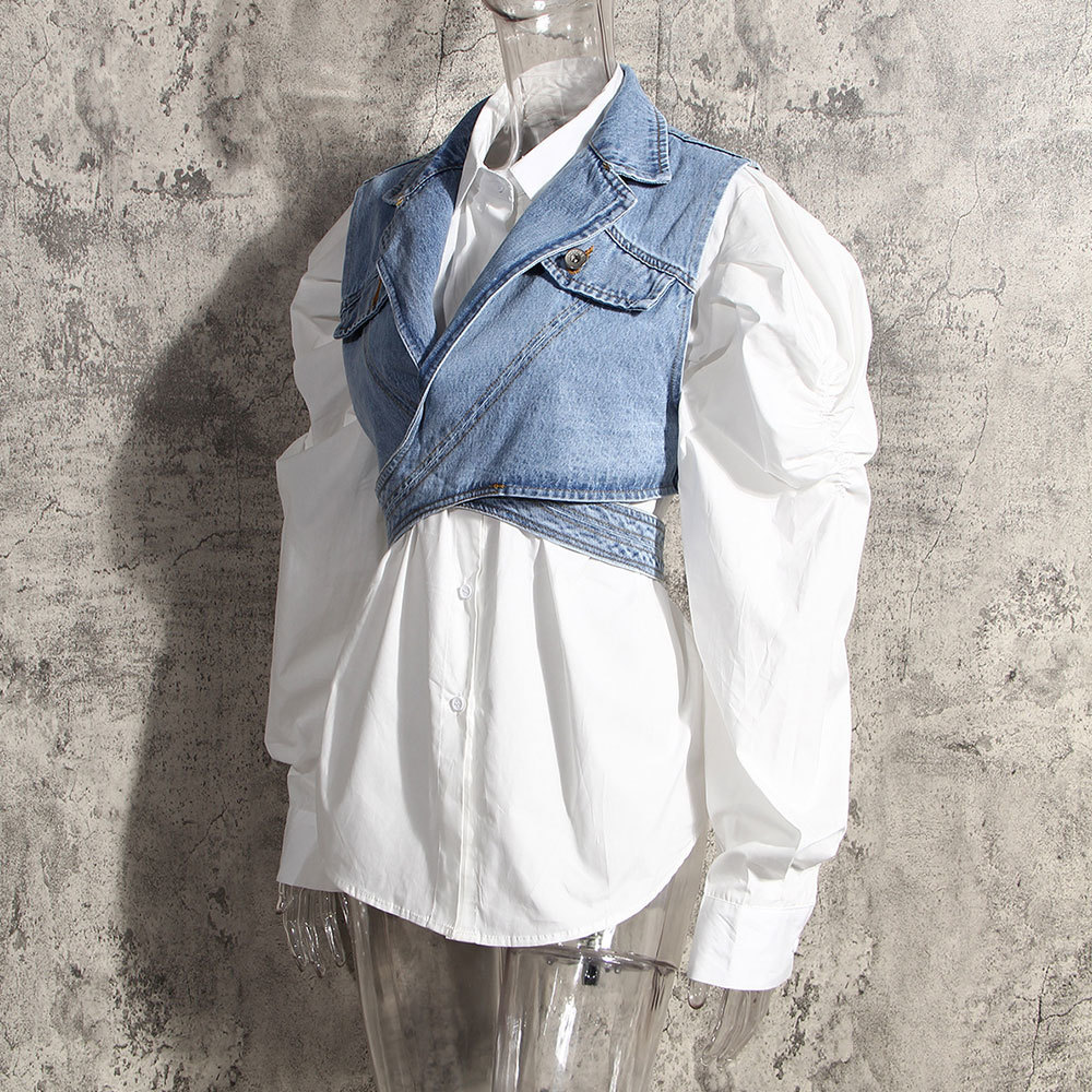 Women Puff Long Sleeve Blouse Elegant Office Lady Single Breasted Shirt Turn-Down Collar White Tops and 210428