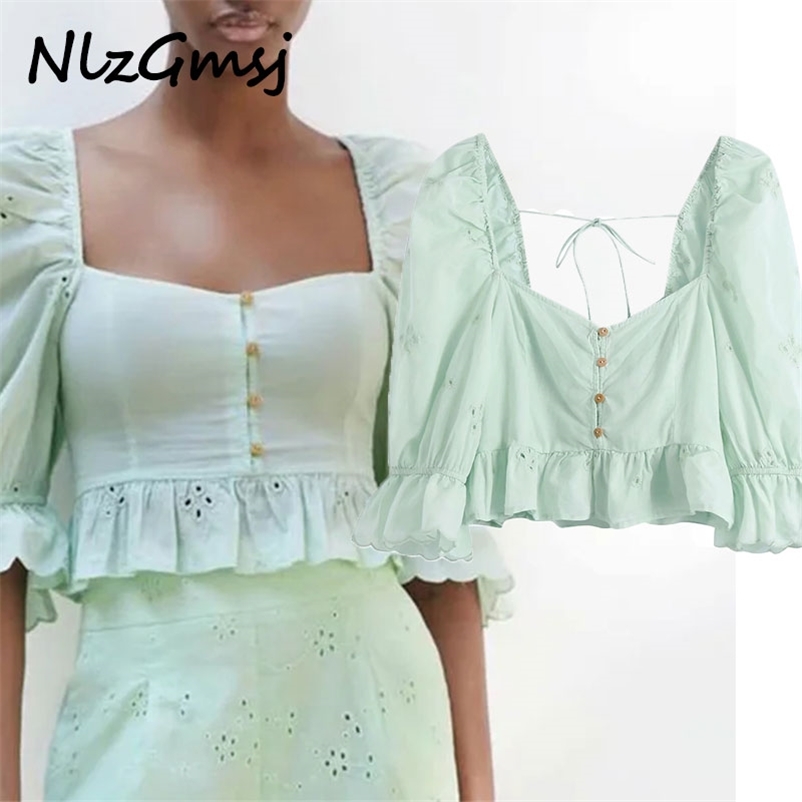 Blouse Women Fashion Lace Up Clothes Square Collar Button Shirts Blue Office Lady Crop Top 04 210628, As picture
Blouse Women Fashion Lace Up Clothes Square Collar Button Shirts Blue Office Lady Crop Top 04 210628, As picture
