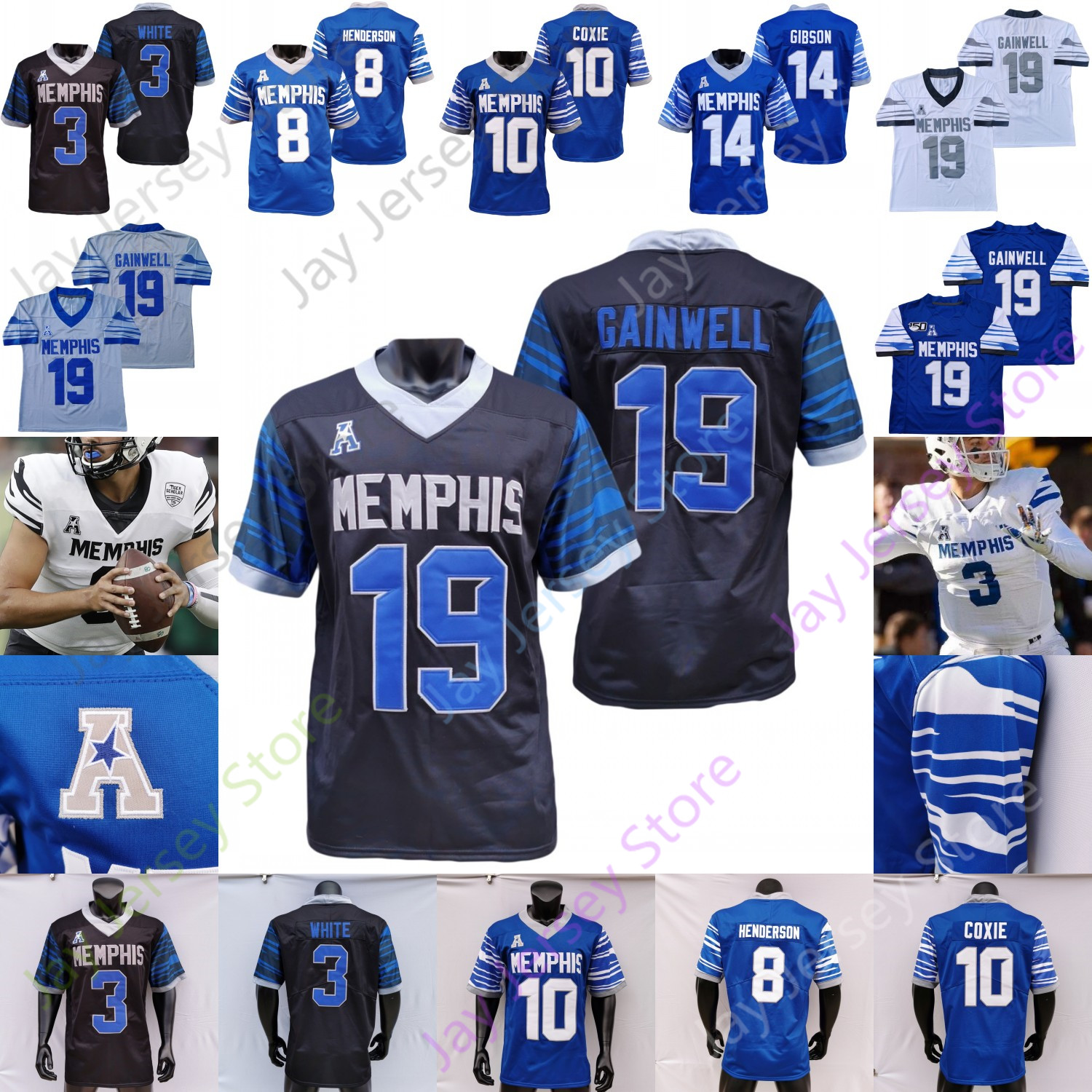Memphis Tigers Football Jersey College Brady White Kenneth Gainwell Clark Seth Henigan Thomas Asa Martin Javon Ivory Gabriel Rogers Austin III Sylvonta Oliver, Black 
Memphis Tigers Football Jersey College Brady White Kenneth Gainwell Clark Seth Henigan Thomas Asa Martin Javon Ivory Gabriel Rogers Austin III Sylvonta Oliver, Black