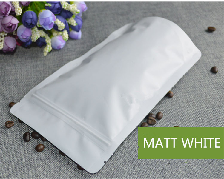 Thick Matte White Aluminum Foil Zip Lock Bag Stand up Resealable Coffee Powder Nuts Tea Snack Biscuits Xmas Gifts Packaging Pouches Support Custom Pri