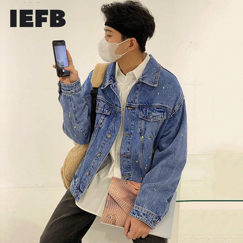 IEFB Men's Denim Jacket Korean Wash Jeans Short Coat Single Breasted Long Sleeve Streetwear Fashion Clothes 9Y6197 210524