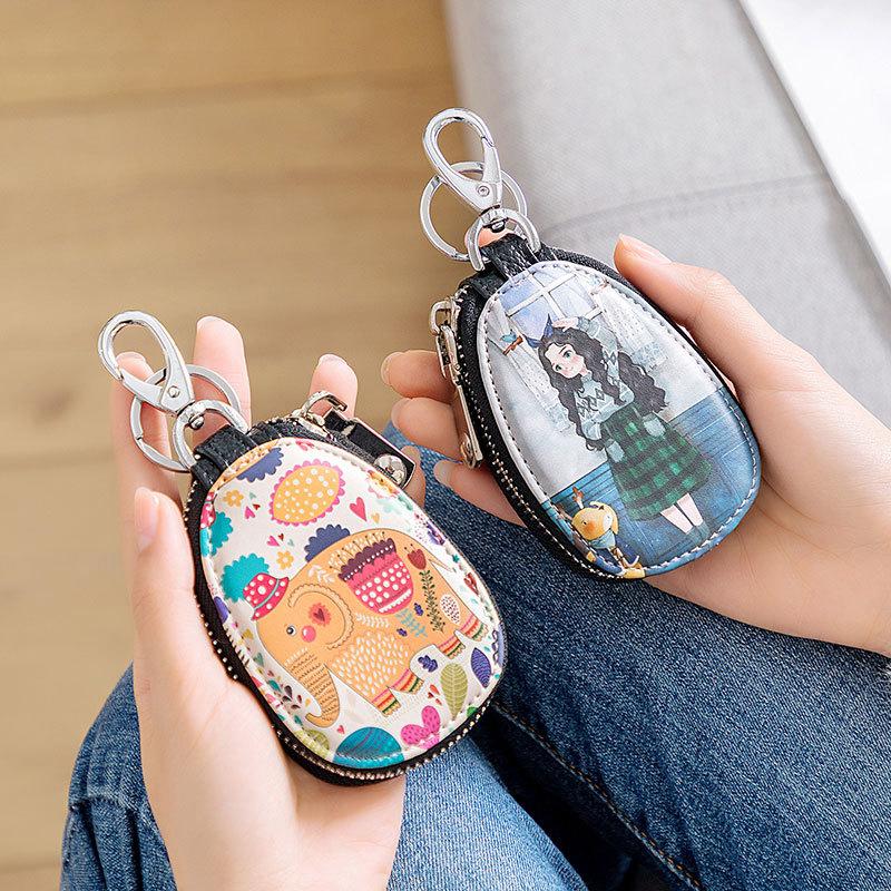 

Keychains Fashion Painted Design Women Girls Key Bag PU Leather Wallets Housekeepers Car Holder Case High Quality Keychain Pouch