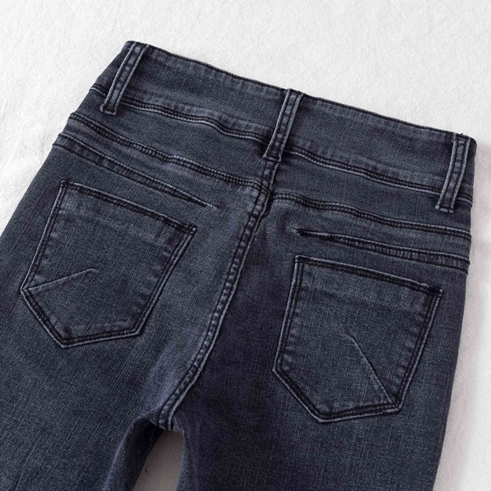 High Waist Jeans Women Fashion Casual Streetwear Slim Black Blue Gray Jeans Vintage Stretch Denim Pencil Pants Women 211112