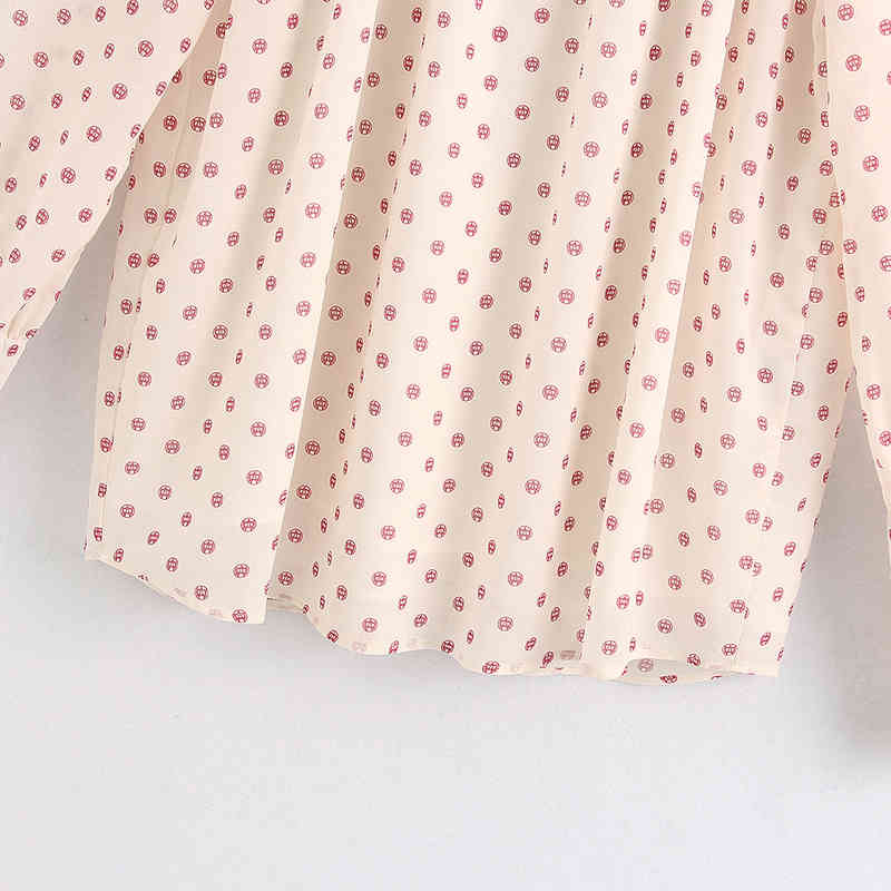 Sweet Chic Bow Flowers Printed Blouse Women Fashion O-Neck Shirts Elegant Ladies Long Sleeve Tops 210520