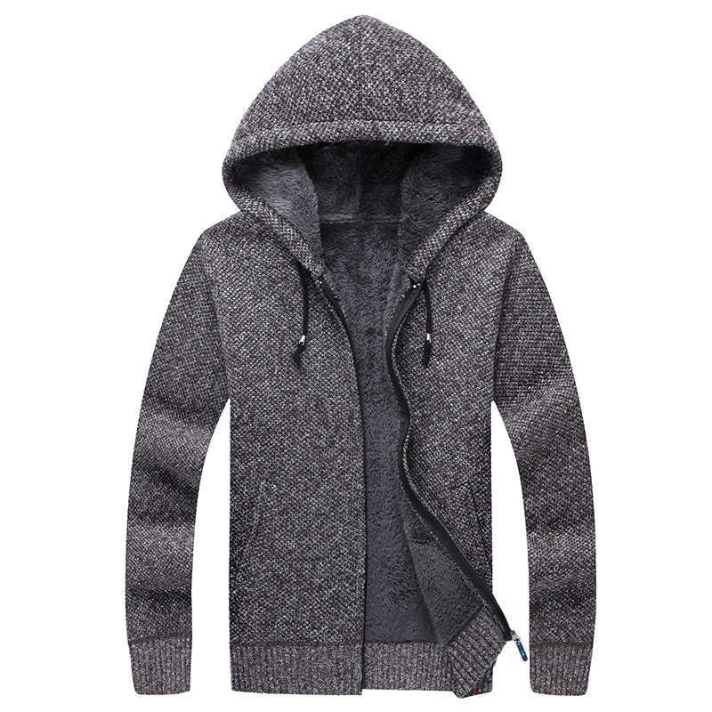Winter Men Jacket thick velvet hooded fur jacket men's winter padded knitted sweater Cardigan Spring Outdoors 210818