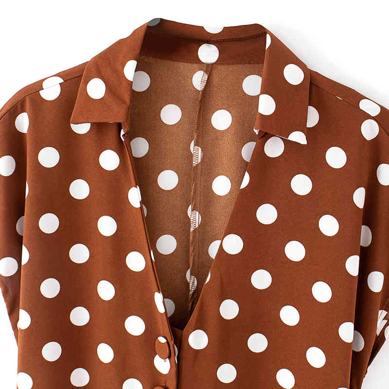 Polka Dot Long Jumpsuit Women Batwing Short Sleeve Loose Jump Suit With Belt Button Decorate Casual Jumpsuits Ladies 210515