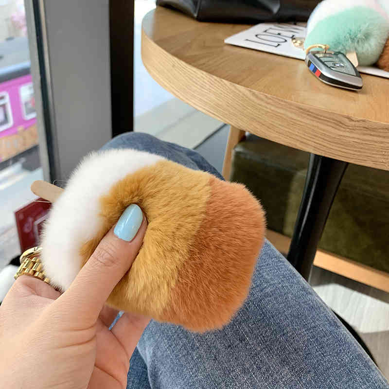 Small Ice Cream Rex Rabbit Hair Car Key Chain Pendant Lovely Plush Girl Heart Doll Bag Gift