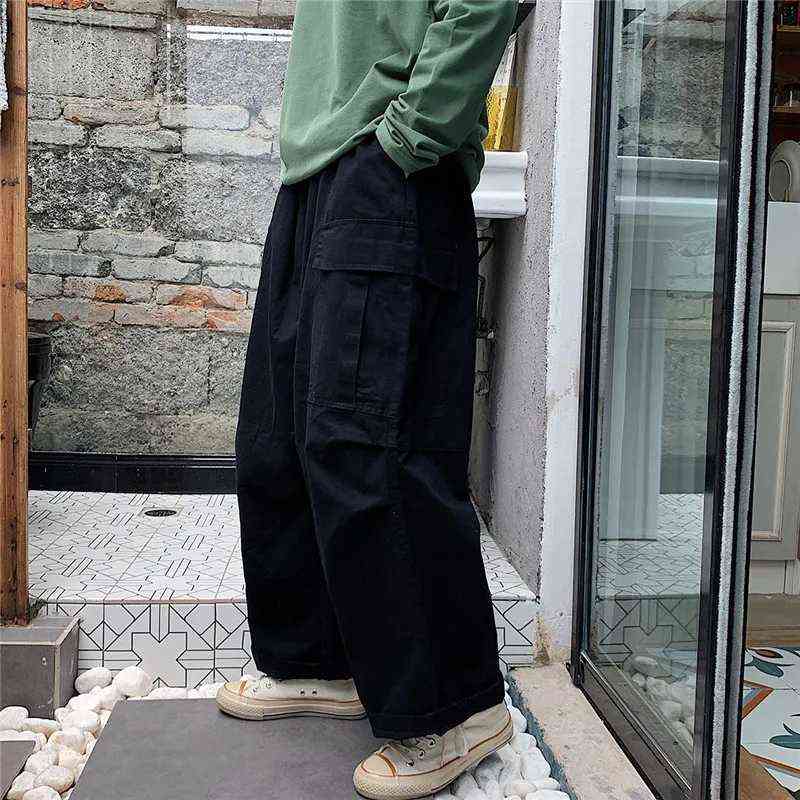 HOUZHOU Streetwear Khaki Cargo Pants Women Korean Fashion Hippie Black Wide Leg Trousers For Female Kpop Oversize Joggers 211115