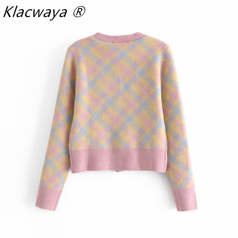 Woman Sweaters Cardigan Pull Femme Chandails Ropa Mujer Kobieta Vetement Long Sleeve Argyle Knitted Rainbow Cute Vrouw Truien 210521