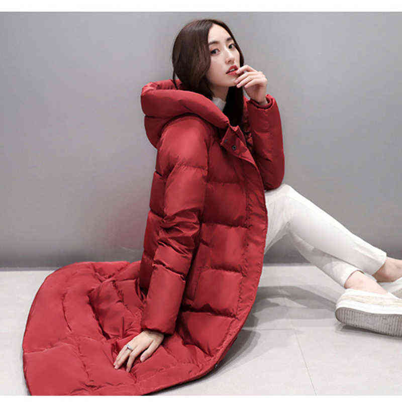 Women's super long down jacket winter puffer Thick coat Black Red Hooded zipper Keep warm plus size 211221 - view 7