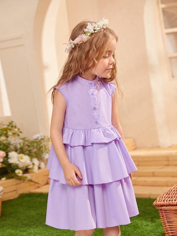 Toddler Girls 1pc Layered Ruffle Hem Dress SHE