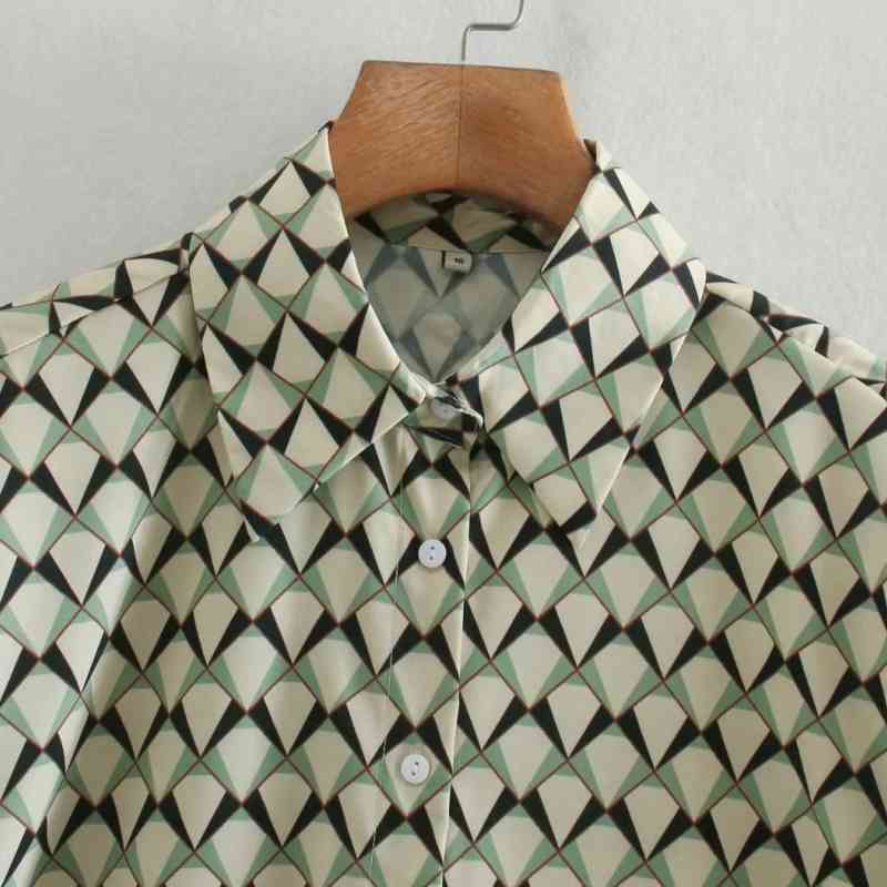 Fashion Women Geometric Printing Side Slit Shirts Female Long Sleeve Blouses Casual Lady Loose Tops Blusas S8272 210430
