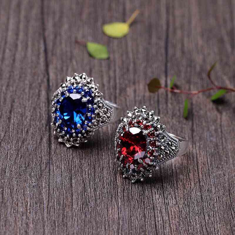 S925 Sterling Silver Inlaid Blue Ring Opening Red Maxey Women's Amethyst Gift