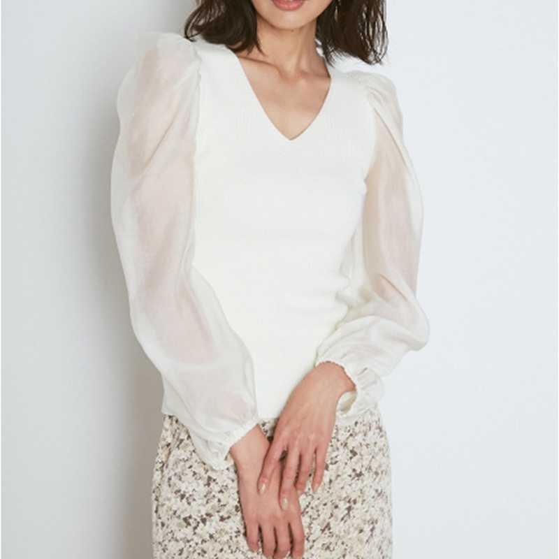 Feminino Puff Sleeve Design Voile Patchwork Pullovers Spring V-neck Thin Sweaters Elegant Slim Solid Women Tops 210525, Mint
Feminino Puff Sleeve Design Voile Patchwork Pullovers Spring V-neck Thin Sweaters Elegant Slim Solid Women Tops 210525, Mint