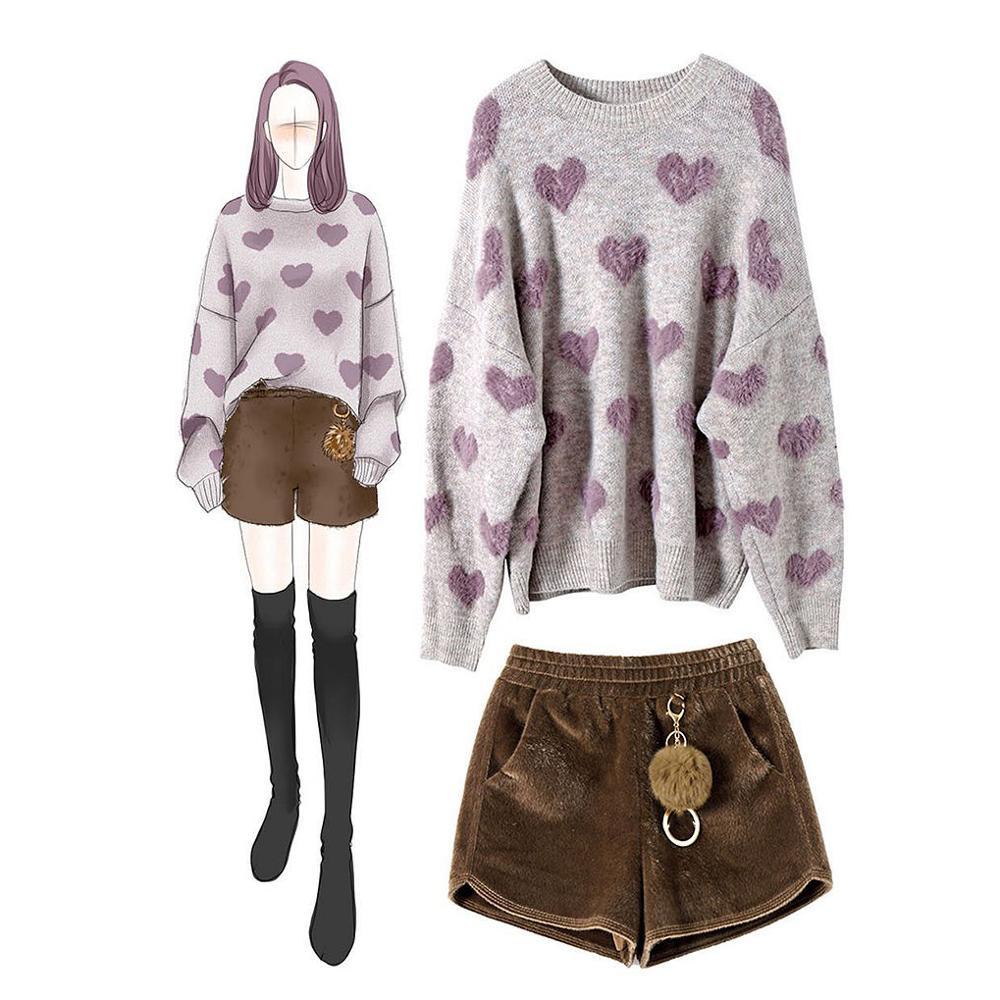 Heart Pattern Knit Pullover Oversized Sweater Women Jumper Winter Soft & Warm Cute Long Sleeve Fluffy Knitwear Female C-030 210522