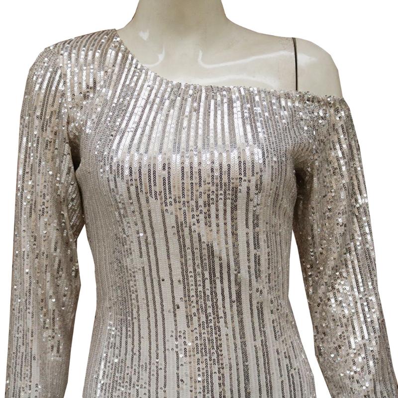 Vestidos Elegant Party Night Club Evening Dinner Bodycon Dresses For Women Sexy Long Sleeve Solid Sequin Ladies Dress