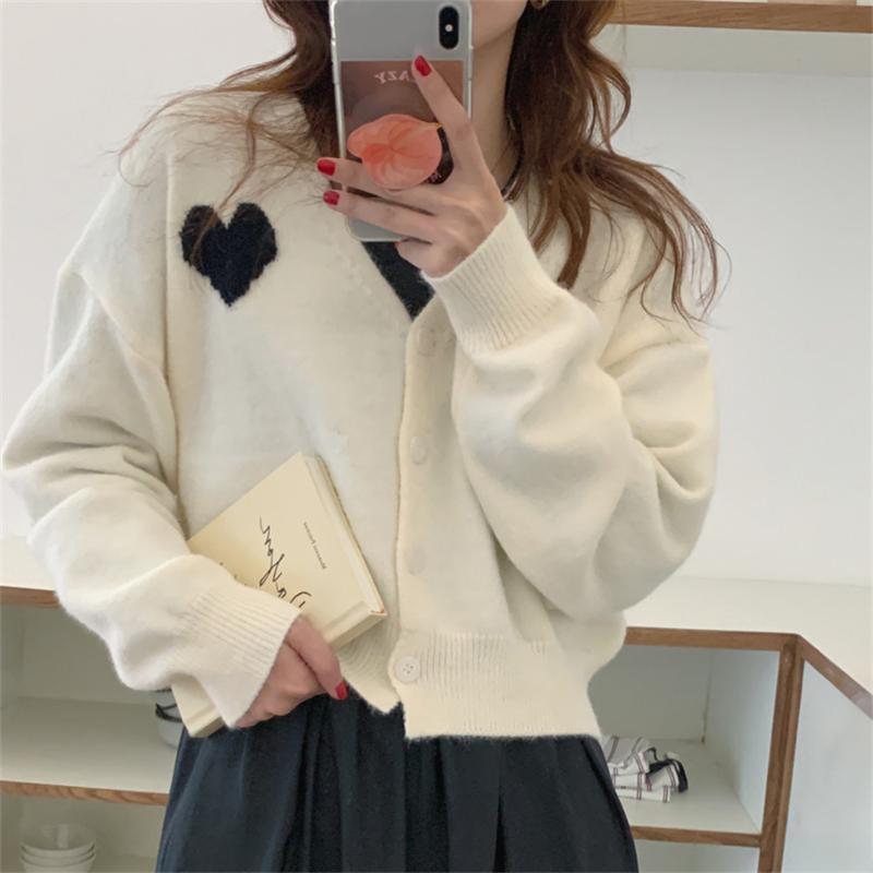 Women's Knits & Tees Autumn Vintage Hearts Print Sweater Women V-Neck Knitted Single Breasted Cardigans All Match Sweet Warm Coats Female To, Black
Women's Knits & Tees Autumn Vintage Hearts Print Sweater Women V-Neck Knitted Single Breasted Cardigans All Match Sweet Warm Coats Female To, Black