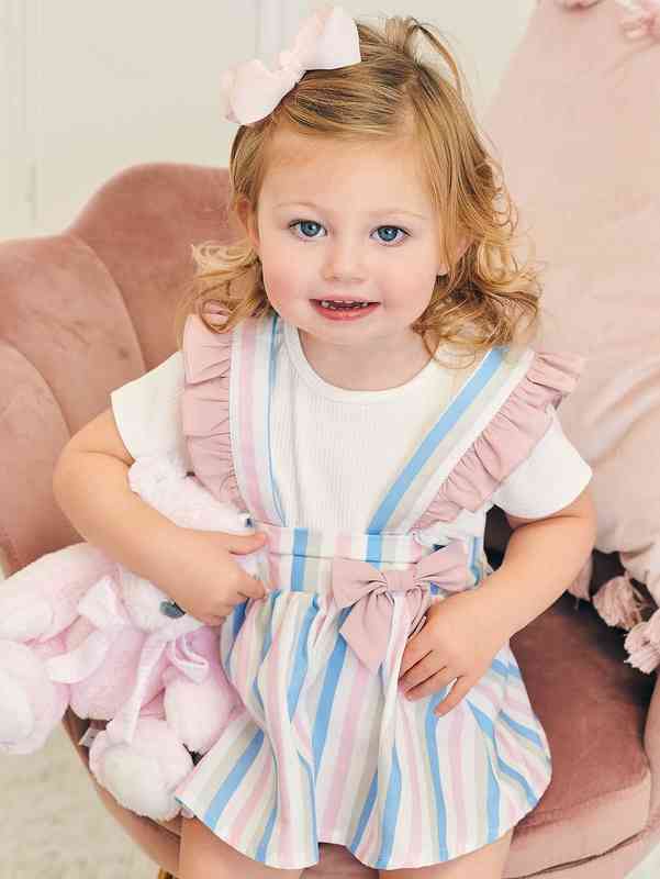 Baby Block Striped Ruffle Trim Suspender Dress Without Tee SHE