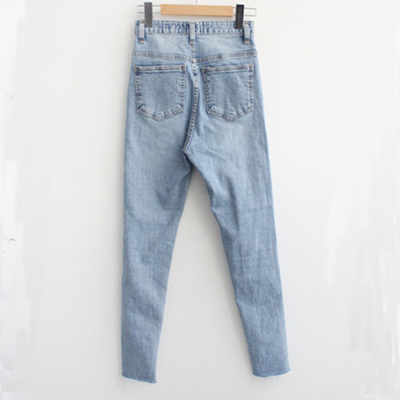 High Waist Stretch Jeans Women's Clothing Summer Blue Denim Simple Ripped Holes Skinny Casual Female Trousers 10406 210518