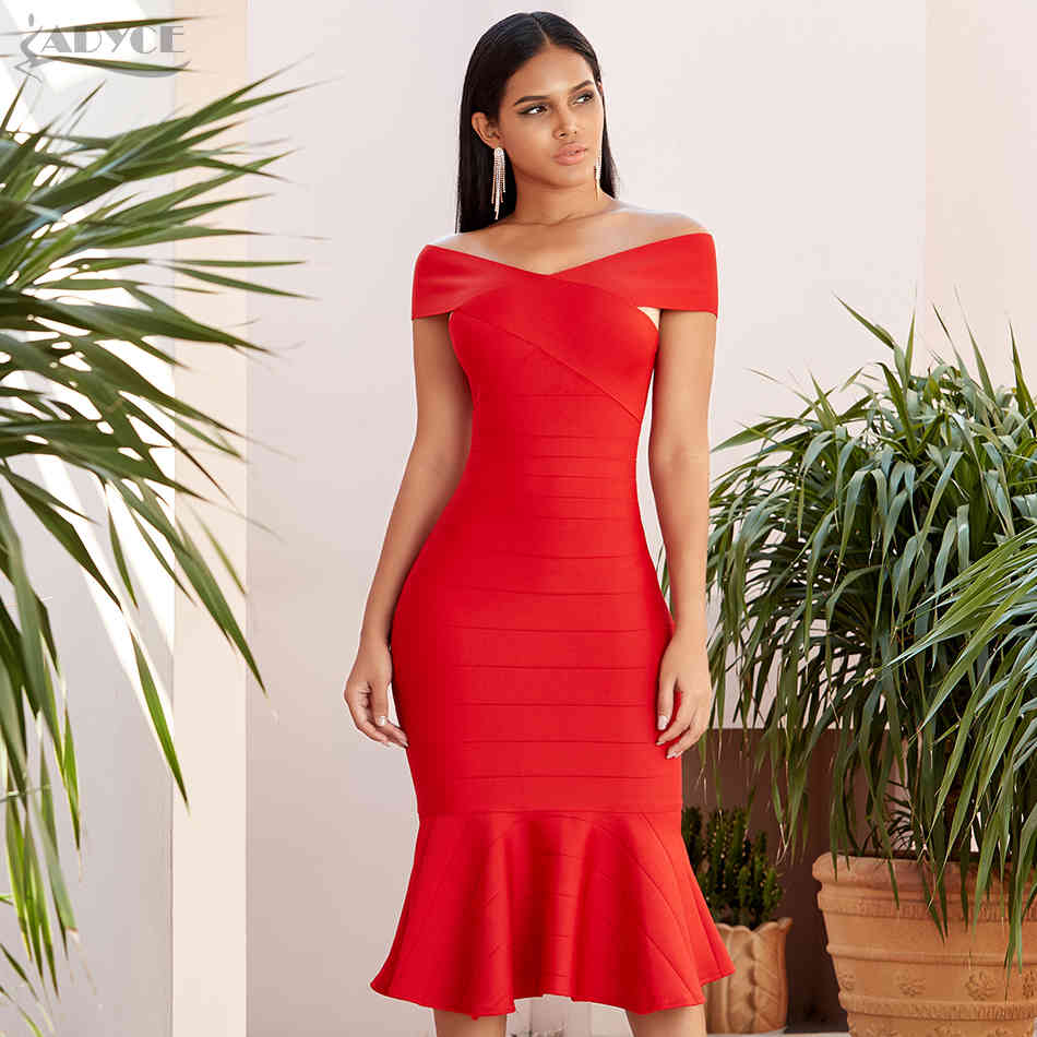 Summer Off Shoulder Bodycon Mermaid Bandage Dress Sexy Short Sleeve Club Celebrity Evening Party Dresses Vestidos 210423
