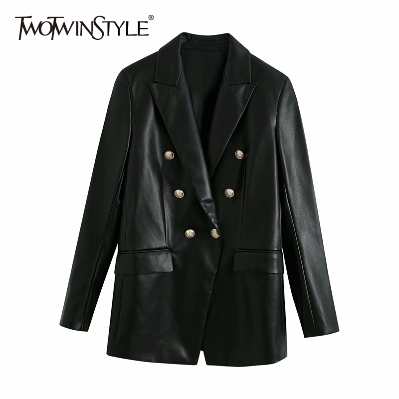 Casual PU Leather Blazer For Women V Neck Long Sleeve Double Breasted Solid Jackets Female Fashion Autumn 210524, Black
Casual PU Leather Blazer For Women V Neck Long Sleeve Double Breasted Solid Jackets Female Fashion Autumn 210524, Black