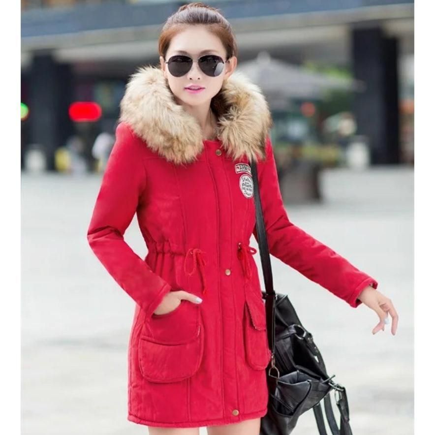 Korea Fashion Women Slim Hooded Thick Warm Long Coat all-matched Casual Cotton Jaket Womens Green Parkas Winter Coats D249 210512