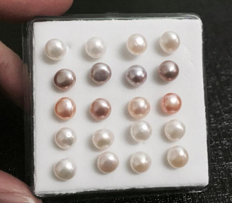925 Silver Mixed color white black Pink 6mm natural Freshwater pearl Earrings Ear Studs 10 pairs / box