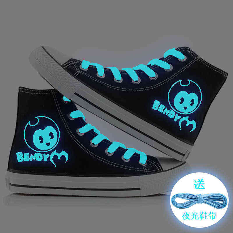 Blue Luminous Bendy and Ink Machine Couple High Top Canvas Shoes Women's Korean Breathable Cloth, Glow in the dark 1
Blue Luminous Bendy and Ink Machine Couple High Top Canvas Shoes Women's Korean Breathable Cloth, Glow in the dark 1