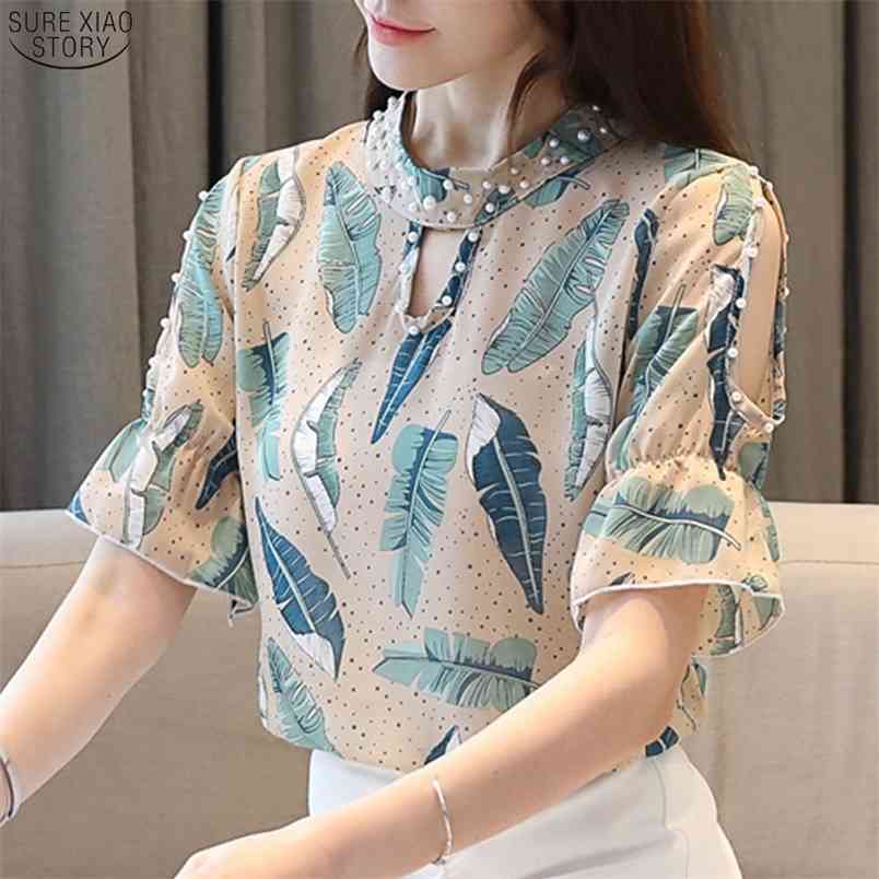Casual Short Sleeve Print Tops Fashion Woman Blouses Clothes Summer Chiffon Blouse Shirt Blusa Feminina 8955 50 210506