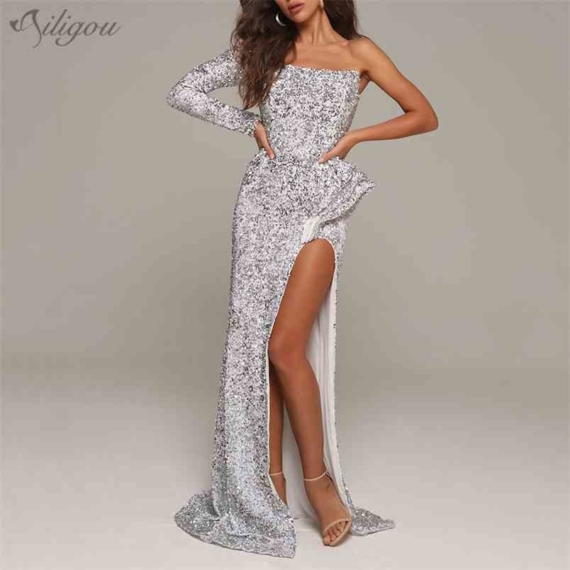 Christmas Fashion Chic Silver Sequins Ruffled Sexy One Shoulder Long Sleeve Split Star Party Club Dress 210525
Christmas Fashion Chic Silver Sequins Ruffled Sexy One Shoulder Long Sleeve Split Star Party Club Dress 210525