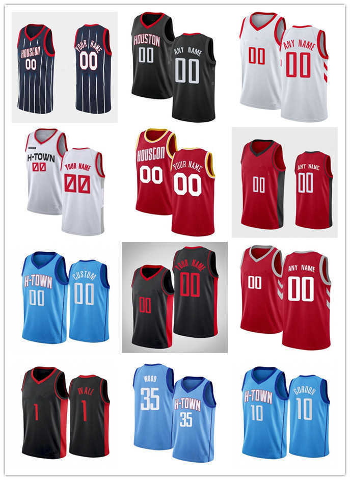 75Th Custom Mens Womens Youth Houston„Rockets„1 John Wall 35 Christian Wood 8 Jae'sean Tate 10 Eric Gordon Basketball Jerseys-image
