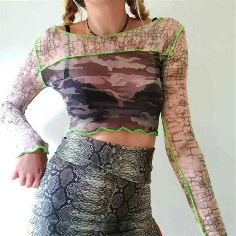 OMSJ Fashion Camouflage Print Patchwork Mesh Sheer Crop Tops Full Sleeve Crew Neck Ladies Sexy Streetwear Short T-shirt 210517, Khaki
OMSJ Fashion Camouflage Print Patchwork Mesh Sheer Crop Tops Full Sleeve Crew Neck Ladies Sexy Streetwear Short T-shirt 210517, Khaki