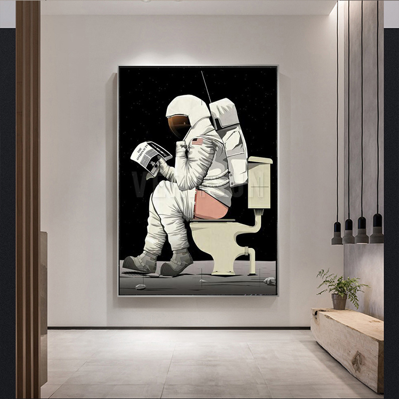 Animation Funny Astronaut Canvas Painting Wall Art Posters And Prints Wall Pictures For Toilet Bathroom Home Wall Decor Cuadros