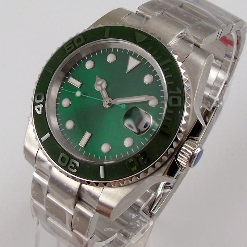 Wristwatches 40mm Green Sterile Dial Automatic Ceramic Bezel Date Luminous Sapphire Glass NH35 Miyota 8215 MOVEMENT Mens Wristwatch, Glass case back
Wristwatches 40mm Green Sterile Dial Automatic Ceramic Bezel Date Luminous Sapphire Glass NH35 Miyota 8215 MOVEMENT Mens Wristwatch, Glass case back