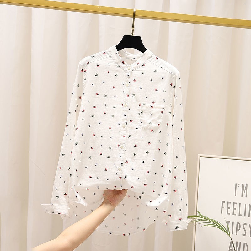 Spring Autumn Arts Style Women Long Sleeve Loose White Shirt 100% Cotton Flower Print Casual Blouse Femme Tops S92 210512