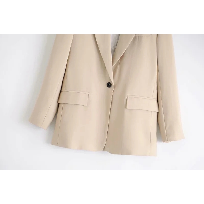 vintage ladies pocket suits autumn cream fashion women jackets singe-button female coats casual girls notched jacket 210430
