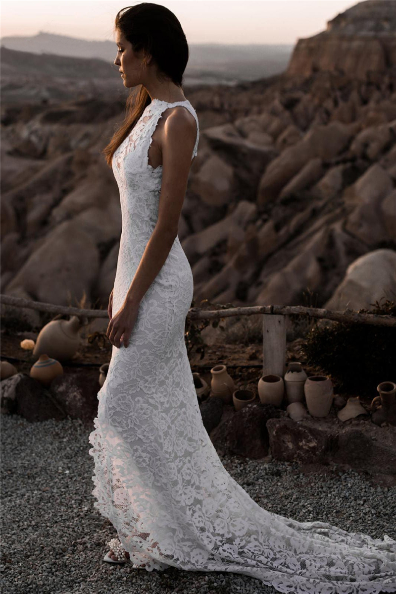 Boho Wedding For Women Mermaid 2021 Slit Backless Lace Bohemian Bride Gowns Marriage Dresses Beach Vestidos De Novia 0431