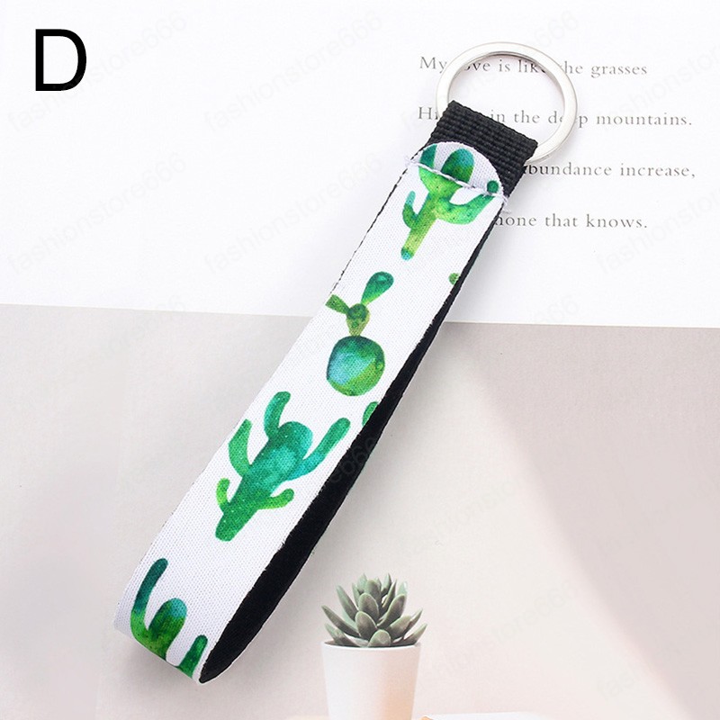Flower Pattern Cloth Band Keychain Key Chain Lanyard Women Case Wallet Long Ribbon For Bag Charms Car Key Ring