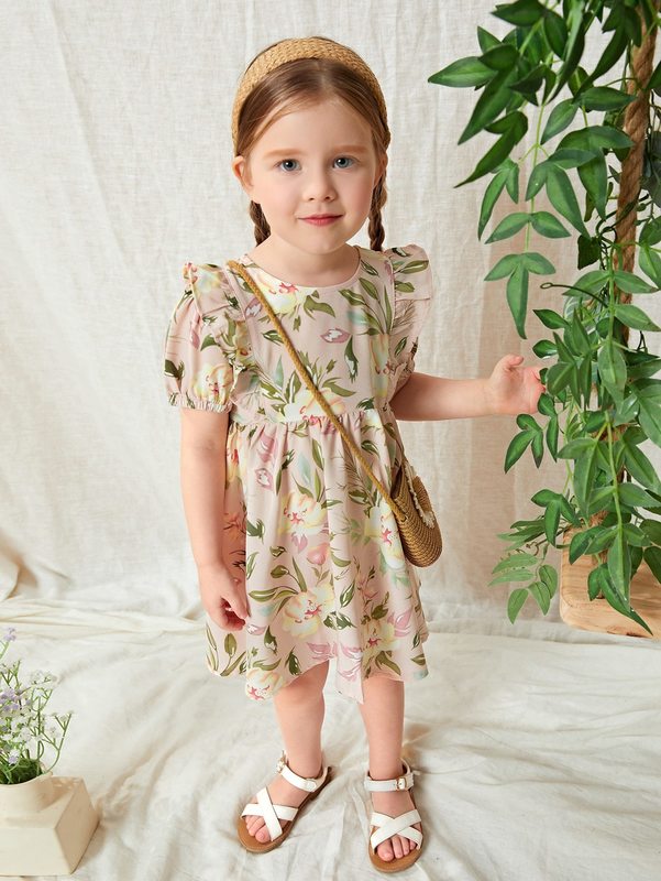 Toddler Girls Floral Print A-line Dress SHE