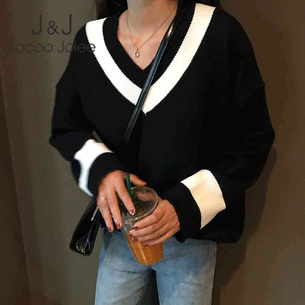 Women Fashion Korean Style Loose Pullover Autumn Winter Long Sleeve V Neck Causal Sweater Elegant Female Knitting Tops 210518, Picture color
Women Fashion Korean Style Loose Pullover Autumn Winter Long Sleeve V Neck Causal Sweater Elegant Female Knitting Tops 210518, Picture color