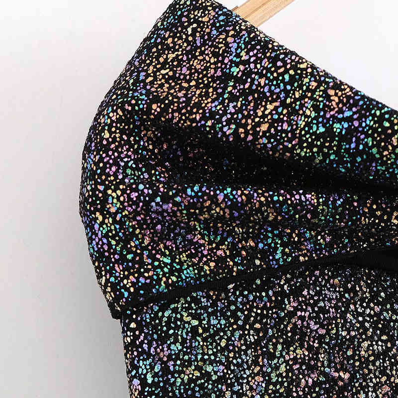 Womens Fashion Bright OneShoulder LongSleeved Bottoming Outerwear AllMatch TightFitting Jumpsuit Bodysuits 210521