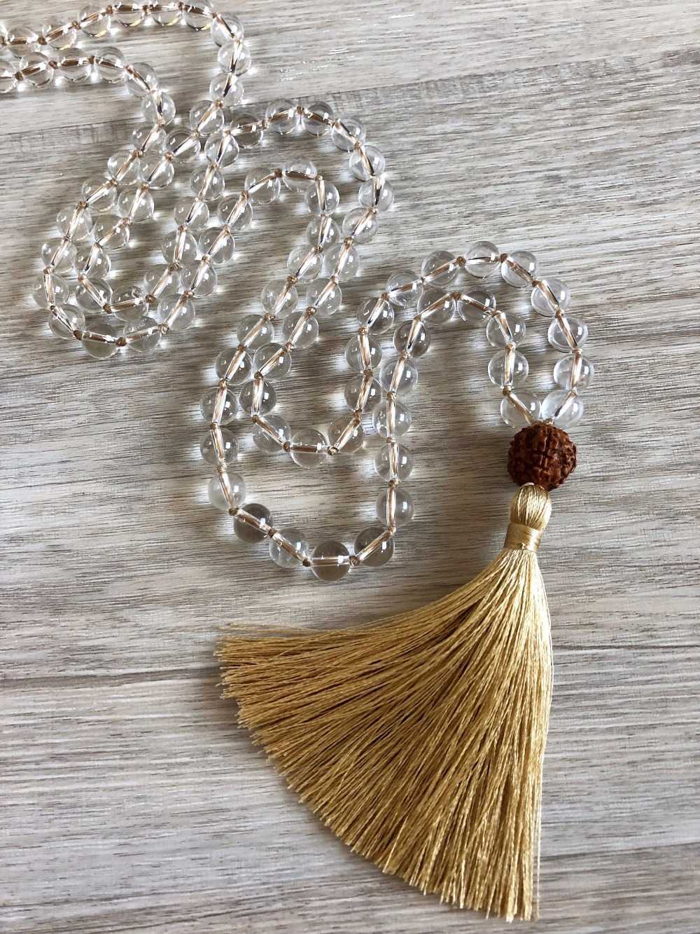 108 Mala Bead Necklace White Quartz Necklace Knotted tassel Necklaces Prayer Yoga jewelry Rudraksha Meditation Mala Necklaces X0707
108 Mala Bead Necklace White Quartz Necklace Knotted tassel Necklaces Prayer Yoga jewelry Rudraksha Meditation Mala Necklaces X0707