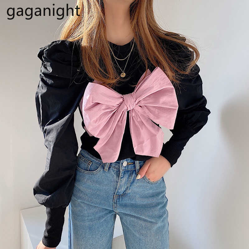 Fashion Puff Long Sleeve Bow Women Hoodies Vintage Lady Outwear Sweatershirt O Neck Loose Retro Hoodie Drop 210601