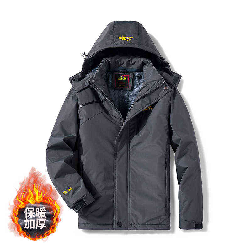 Winter Men Casual Windproof Waterproof Thicken Warm Jacket Zipper Hooded Fleece Long Sleeve Solid Color Parka 211214Z