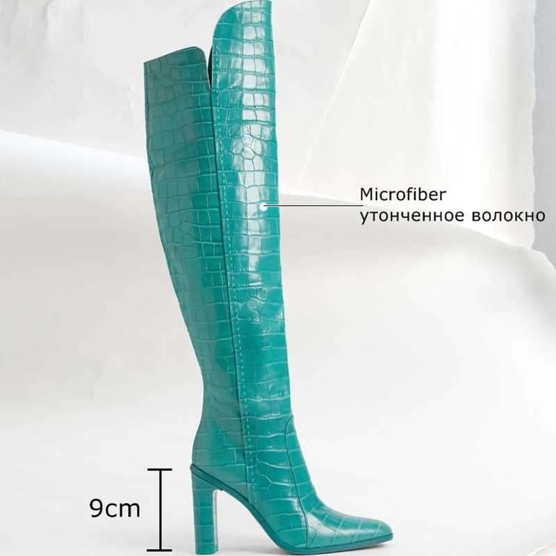 ALLBITEFO size 33-43 Lizard texture women high heel boots fashion party shoes women's knee high boots riding boots Bottes bottes 210611